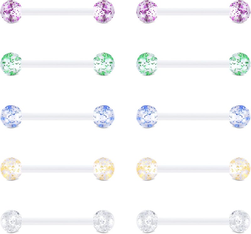 FECTAS 14G Plastic Nipple Rings for Surgery Plastic Tongue Rings Bioflex Flexible Acrylic Piercing Retainer 5 Pairs 14/16/18mm - Image 1